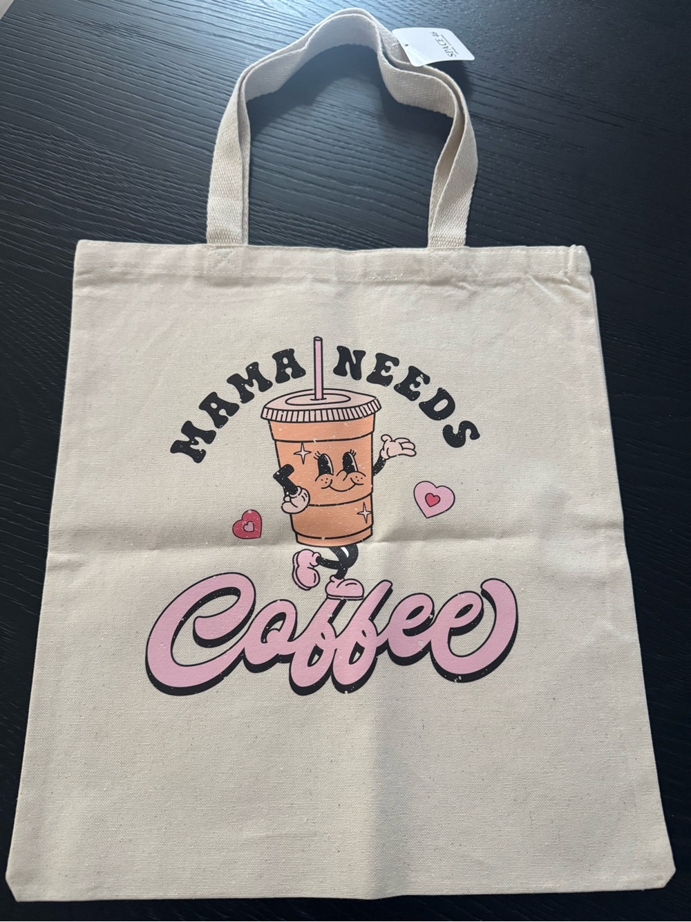 Mama Needs Coffee Pink Graphic Canvas Tote Bag